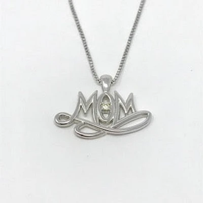Sterling Silver 0.024cttw Canadian Diamond "Mom" Pendant, 18"