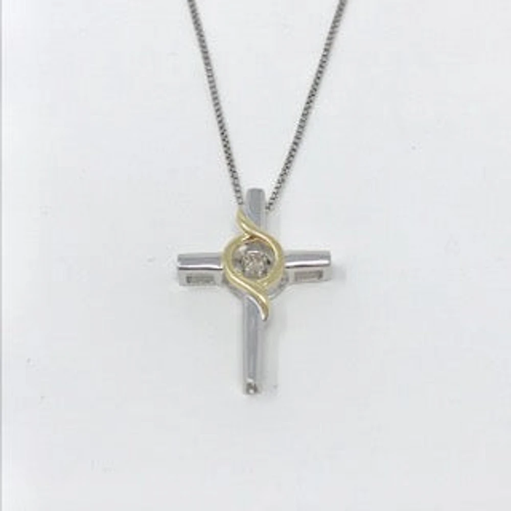 Sterling Silver & 10K Yellow Gold 0.037cttw Canadian Diamond Pendant, 18"