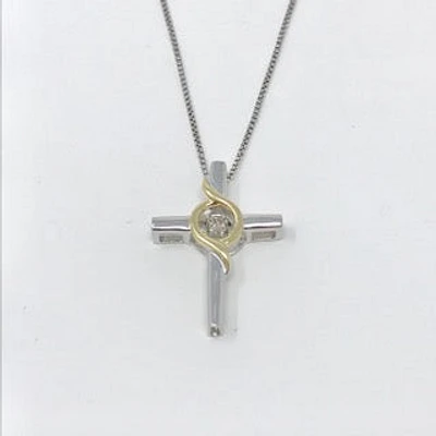Sterling Silver & 10K Yellow Gold 0.037cttw Canadian Diamond Pendant, 18"