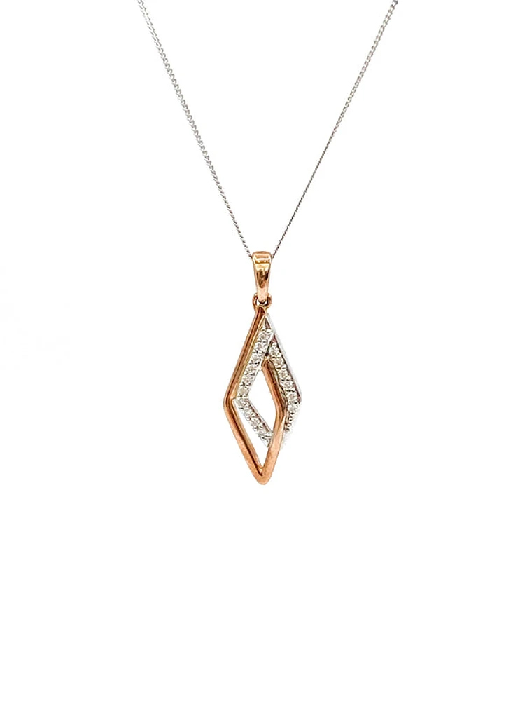 10K White and Rose Gold 0.08cttw Diamond Pendant, 18"