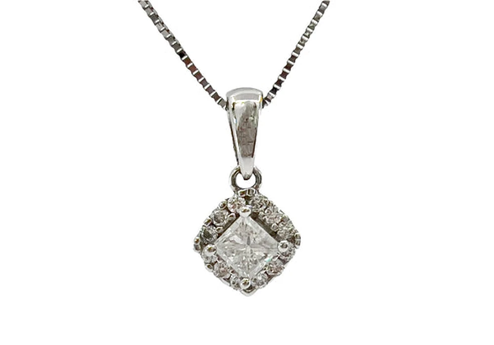 14K White Gold 0.34cttw Princess Cut Canadian Diamond Pendant, 18"