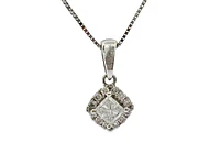 14K White Gold 0.34cttw Princess Cut Canadian Diamond Pendant, 18"