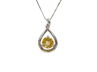 10K and 14K White Gold Citrine Pendant, 18"