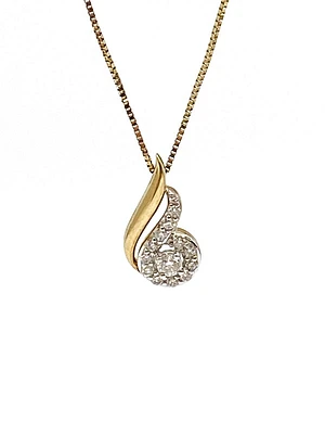 10K Yellow Gold 0.17ttw Canadian Diamond Halo Necklace, 18"
