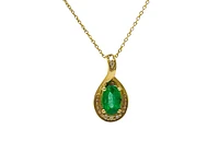 10K Yellow Gold 6x4mm Emerald and 0.03cttw Diamond Pendant, 18"