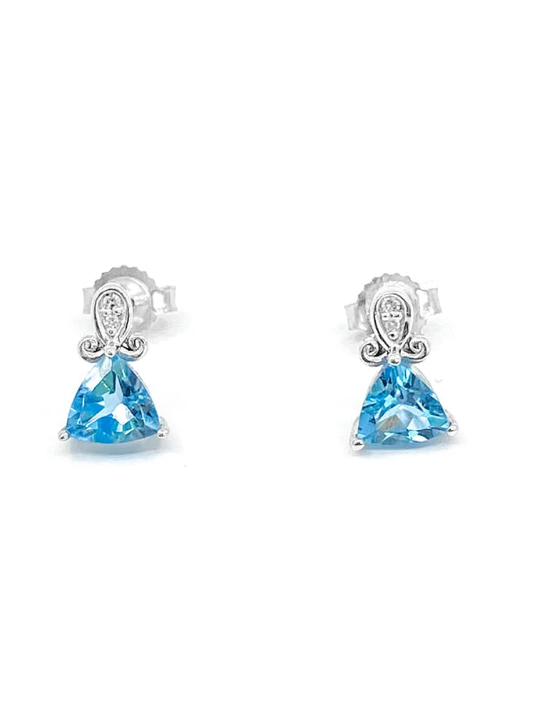 10K White Gold 1.20cttw Genuine Blue Topaz & 0.017cttw Diamond Earrings
