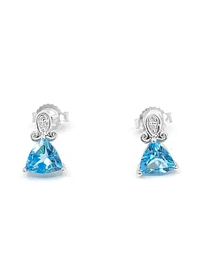 10K White Gold 1.20cttw Genuine Blue Topaz & 0.017cttw Diamond Earrings