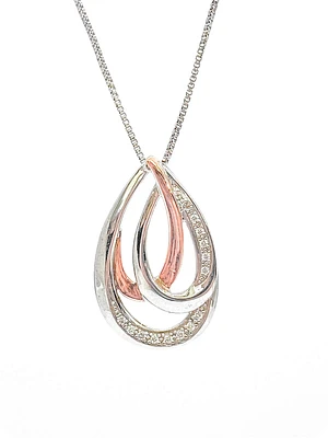 Silver and 10K Rose Gold 0.08cttw Diamond Pendant, 18"