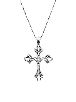 10K White Gold 0.06cttw Diamond Cross Pendant, 18"