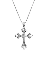 10K White Gold 0.06cttw Diamond Cross Pendant, 18"