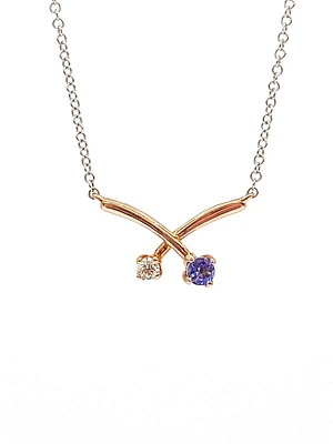 14K White & Rose Gold 0.12cttw Genuine Tanzanite and 0.05cttw Diamond Pendant, 18"