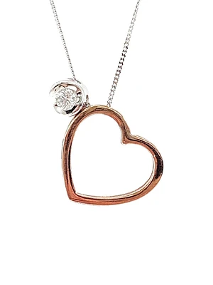 10K White & Rose Gold 0.09cttw Diamond Heart Pendant, 18"