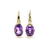 10K Yellow Gold 2.40cttw Genuine Amethyst and 0.02cttw Diamond Dangle / Drop Earrings