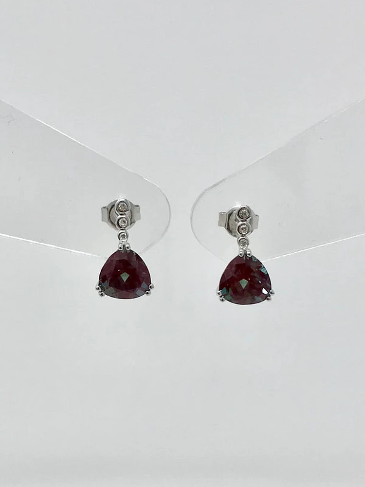 Created Alexandrite and Diamond Earrings