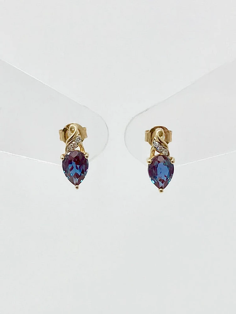 10K Yellow Gold 1.70cttw Created Alexandrite and 0.02cttw Diamond Earrings
