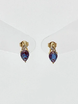 10K Yellow Gold 1.70cttw Created Alexandrite and 0.02cttw Diamond Earrings