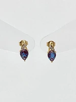 10K Yellow Gold 1.70cttw Created Alexandrite and 0.02cttw Diamond Earrings
