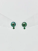 Cultured Black Pearl with Emerald Earrings