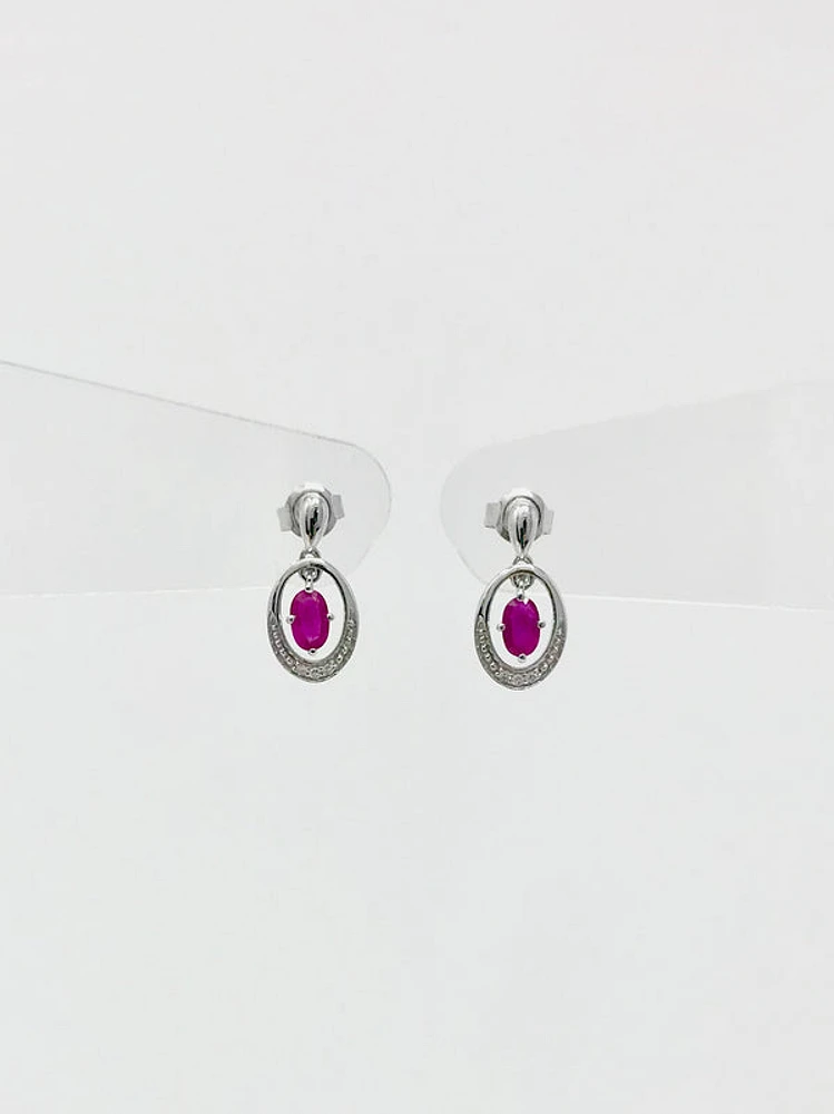 10K White Gold Ruby and Diamond Earrings