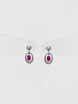 10K White Gold Ruby and Diamond Earrings