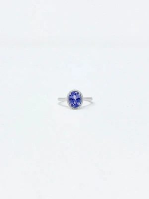 10K White Gold Tanzanite and 0.08cttw Diamond Ring- Size 6.5