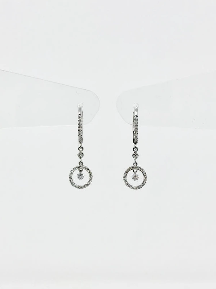14K White Gold 0.29cttw Diamond Dangle / Drop / Chandelier Earrings
