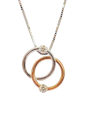 10K White & Rose Gold 0.15cttw Diamond Double Circle / Eternity / Infinity Pendant, 18"