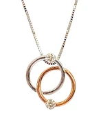 10K White & Rose Gold 0.15cttw Diamond Double Circle / Eternity / Infinity Pendant, 18"