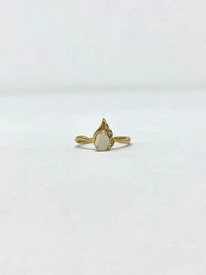 10K Yellow Gold Opal and Diamond Ring- Size 6.5