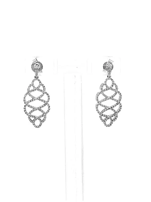 14K White Gold 0.52cttw Round Cut Diamond Dangle Earrings