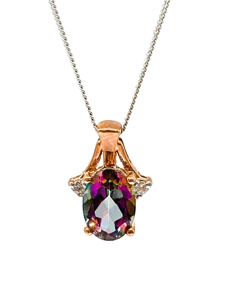 10K White & Rose Gold 1.00cttw Mystic Topaz and 0.02cttw Diamond Pendant, 18"