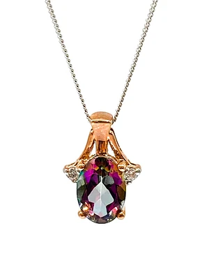 10K White & Rose Gold 1.00cttw Mystic Topaz and 0.02cttw Diamond Pendant, 18"