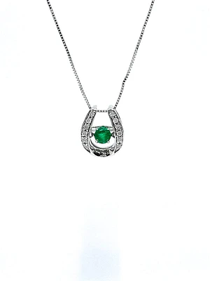 10K White Gold 0.15cttw Round Cut Genuine Emerald and0.07cttw Round Cut  Diamonds Necklace, 18”