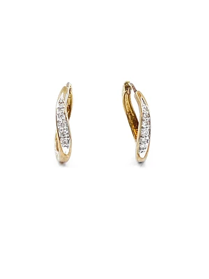 10K Yellow Gold 0.12cttw Diamond Hoop Huggie Hinged Earrings