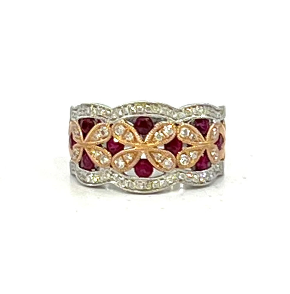 14K White Gold 0.72cttw Ruby and 0.42cttw Diamond Ring - Size 6.5