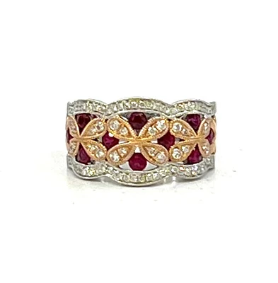 14K White Gold 0.72cttw Ruby and 0.42cttw Diamond Ring - Size 6.5