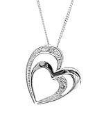 10K White Gold 0.03cttw Diamond Double Heart Pendant, 18"
