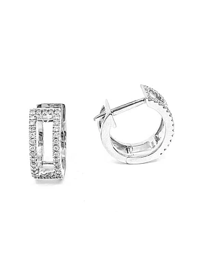 10K White Gold 0.20cttw Hoop Huggie Hinged Diamond Earrings