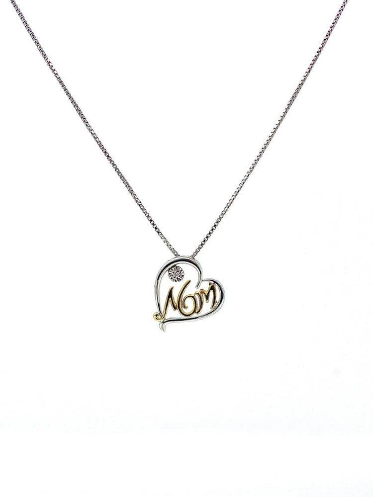 Sterling Silver & 10K Yellow Gold Two Tone Diamond Mom Pendant