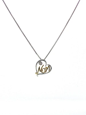 Sterling Silver & 10K Yellow Gold Two Tone Diamond Mom Pendant