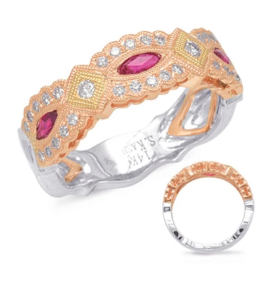 14K Tri Tone Gold 0.35cttw Ruby and 0.28cttw Diamond Ring - Size 7