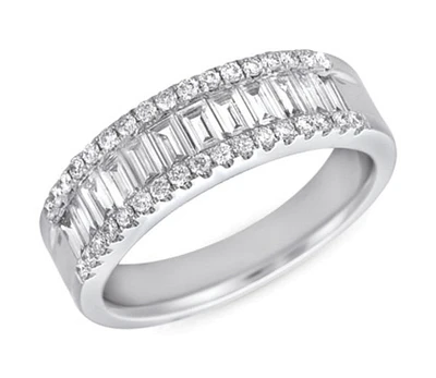 14K White Gold 0.97cttw Baguette Cut & Round Brilliant Cut Diamond Ring, size 6