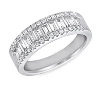 14K White Gold 0.97cttw Baguette Cut & Round Brilliant Cut Diamond Ring, size 6