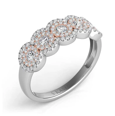 14K White & Rose Gold 0.66cttw Diamond Halo Ring, size 6