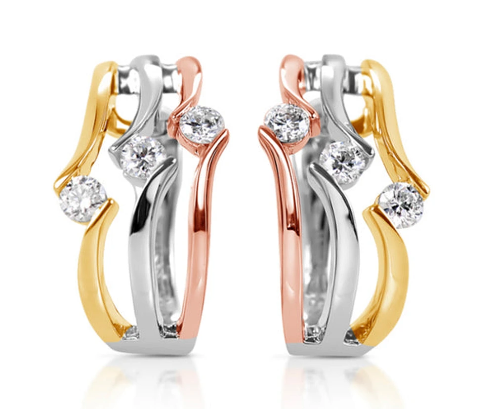 14K Tri Tone Gold 0.54cttw Diamond Hoop Earrings