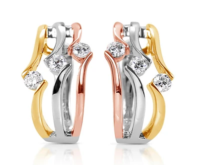14K Tri Tone Gold 0.54cttw Diamond Hoop Earrings