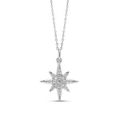 10K White Gold 0.10cttw Diamond North Star Pendant, 18"