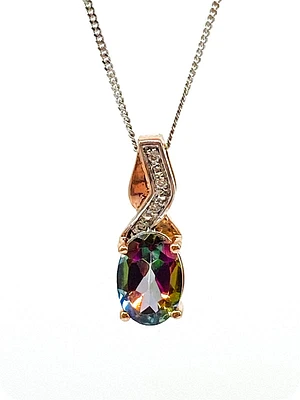 10K White and Rose Gold 1.00cttw Mystic Topaz & 0.012cttw Diamond Pendant, 18"