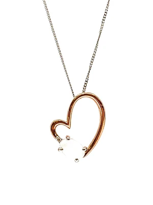 10K Rose & White Gold 0.60cttw Genuine Moonstone and 0.03cttw Diamond Heart Pendant, 18"
