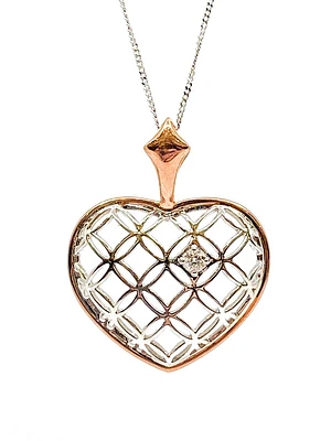 10K White & Rose Gold 0.142cttw Canadian Diamond Heart Necklace, 18"